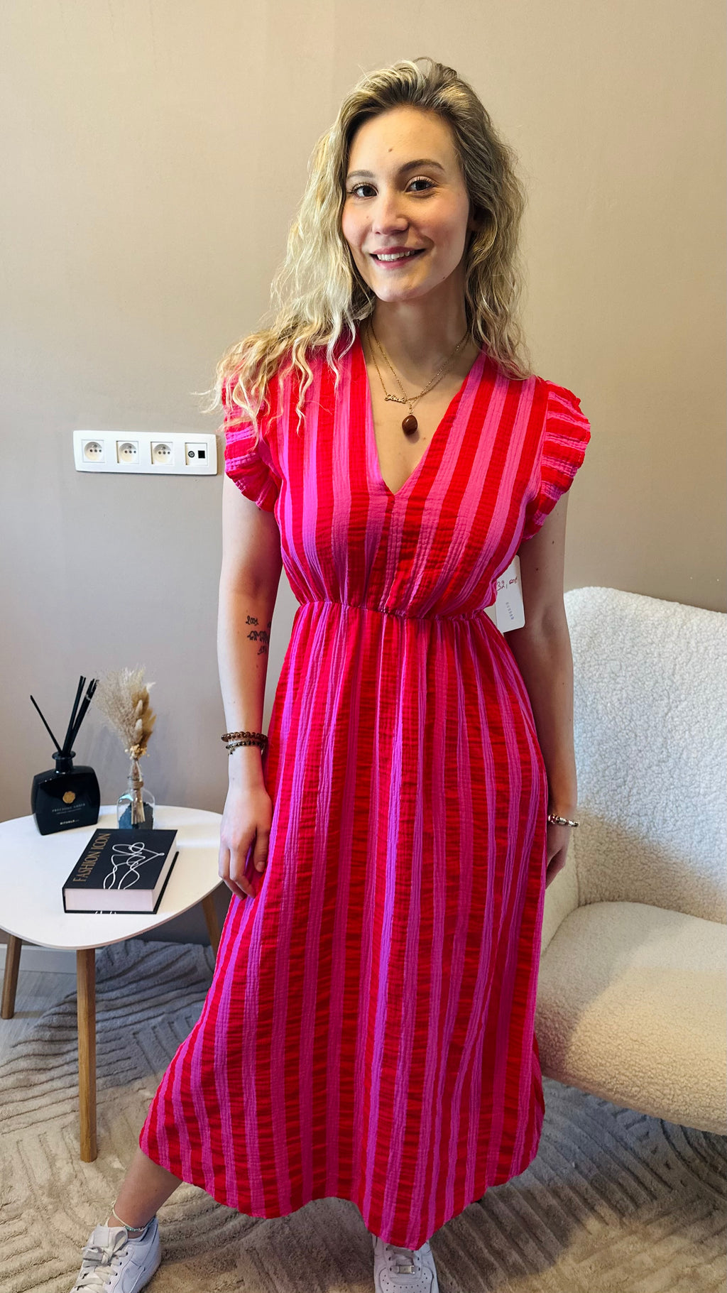 Robe longue rayée dos ouvert – été femme