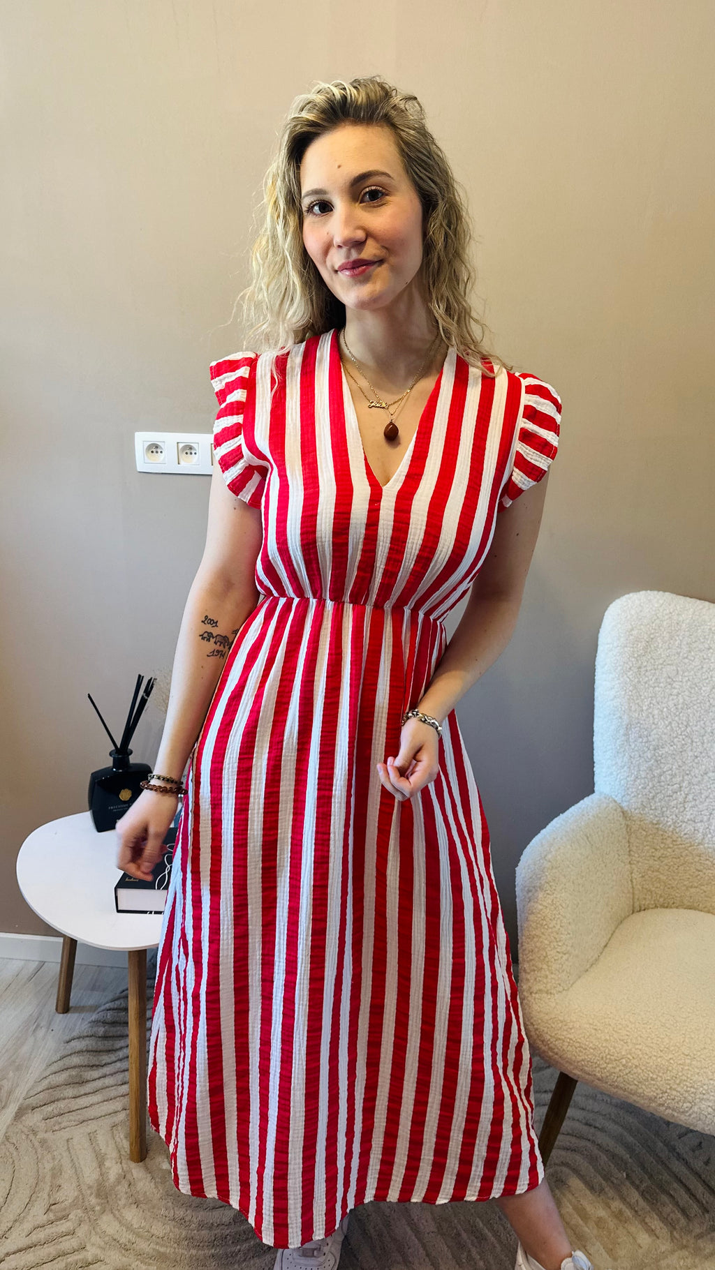 Robe longue rayée dos ouvert – été femme