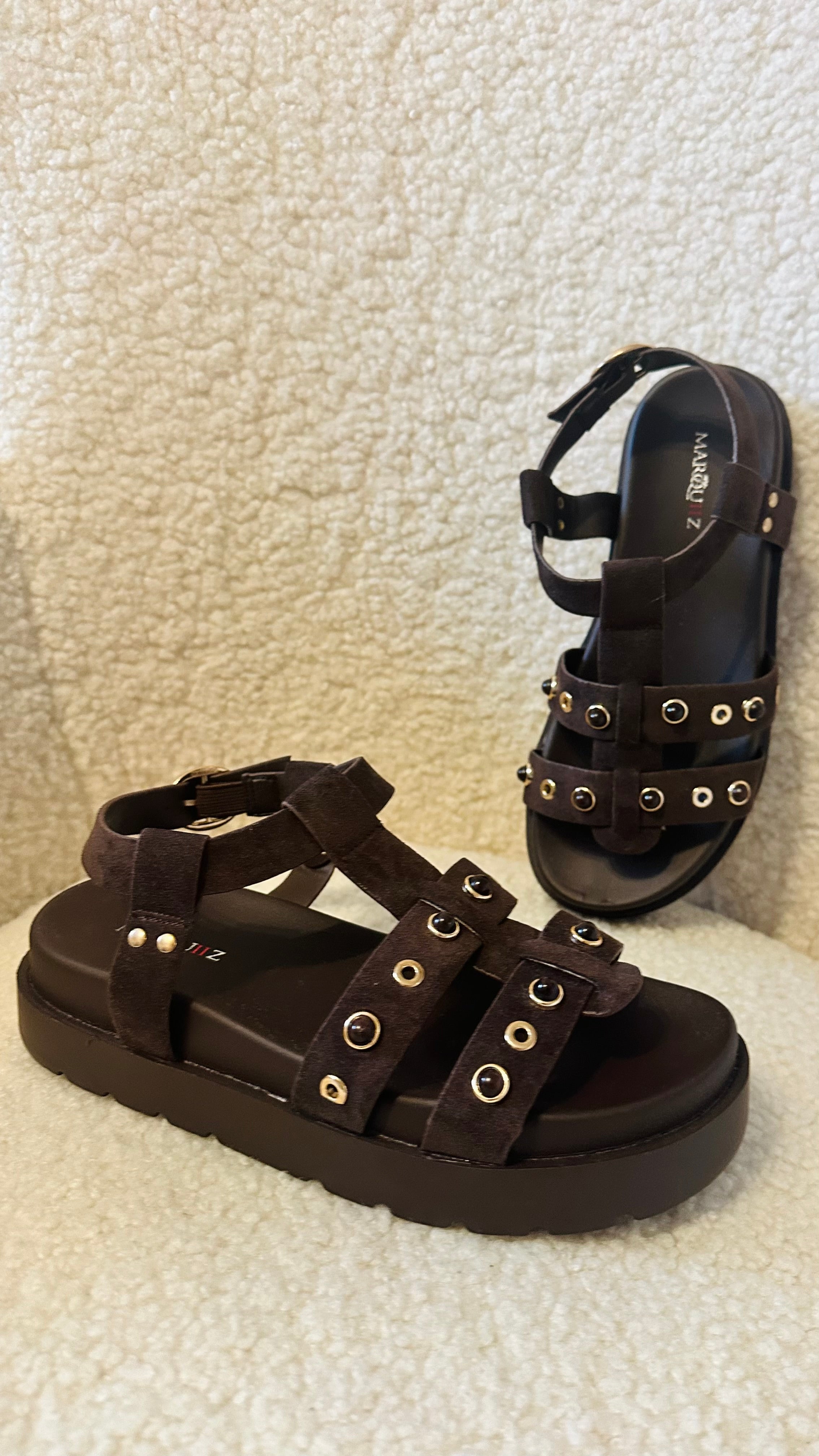 Sandales femme à clous marron – Boutique RENA Belgique