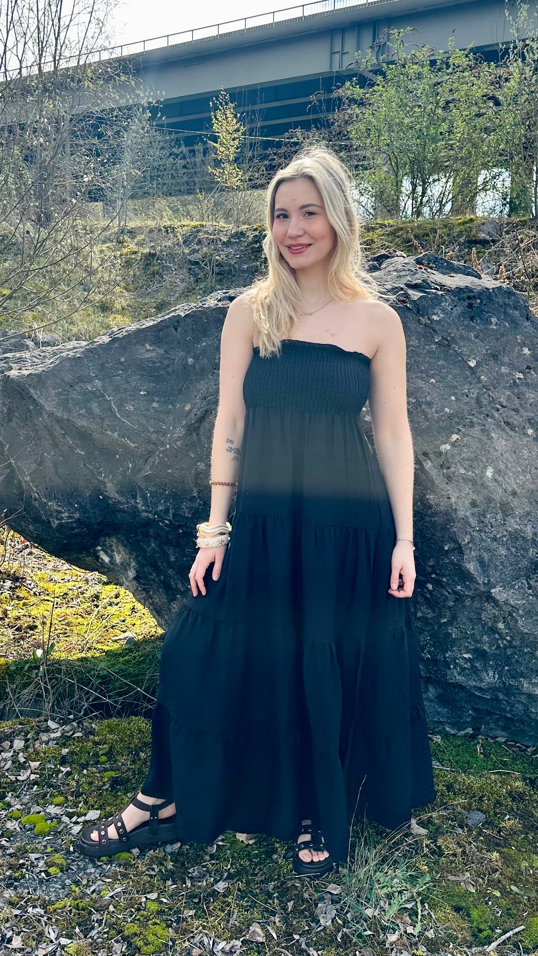 Robe longue fluide bustier – taille unique – Boutique RENA Belgique