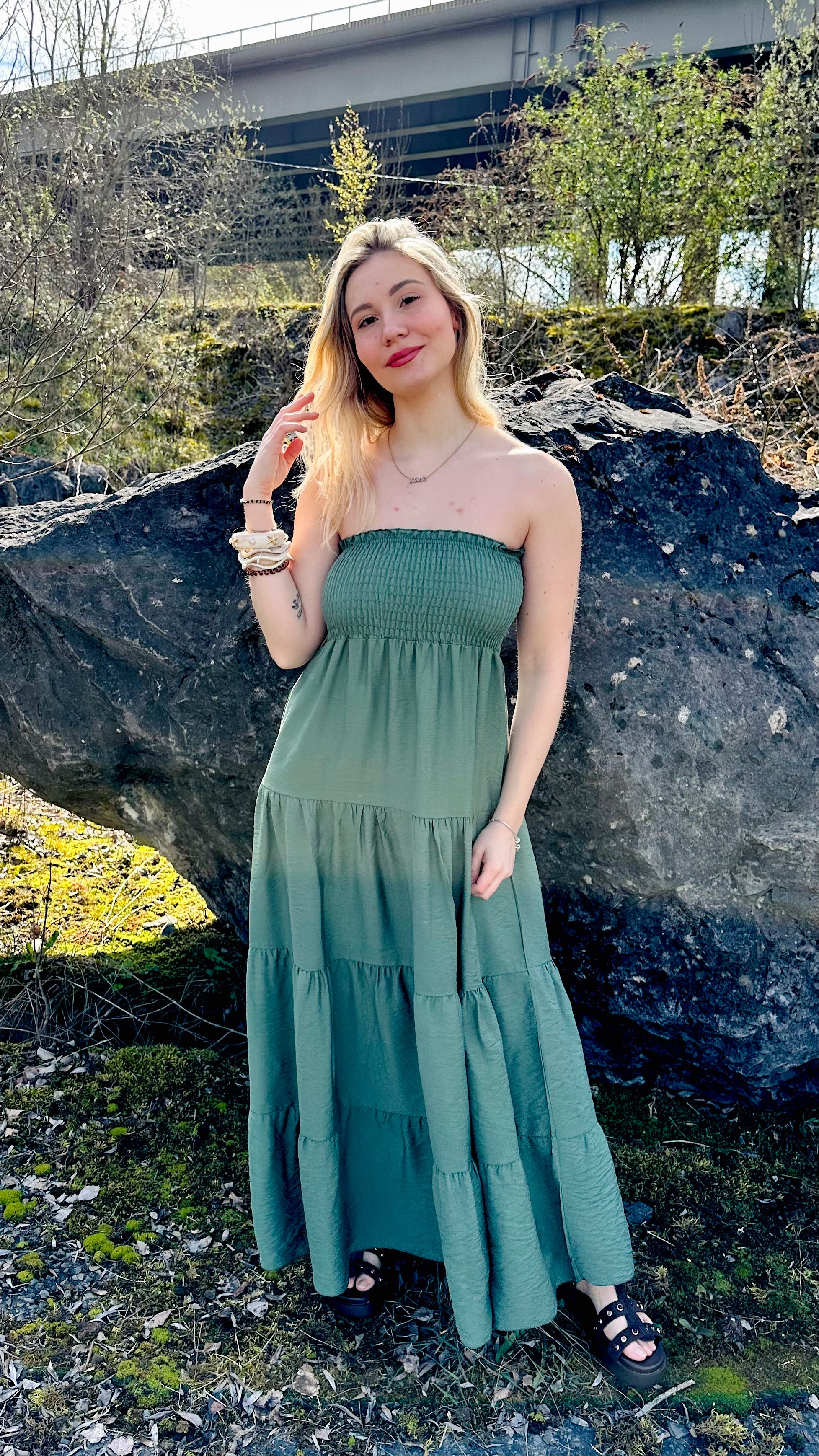 Robe longue fluide bustier – taille unique – Boutique RENA Belgique