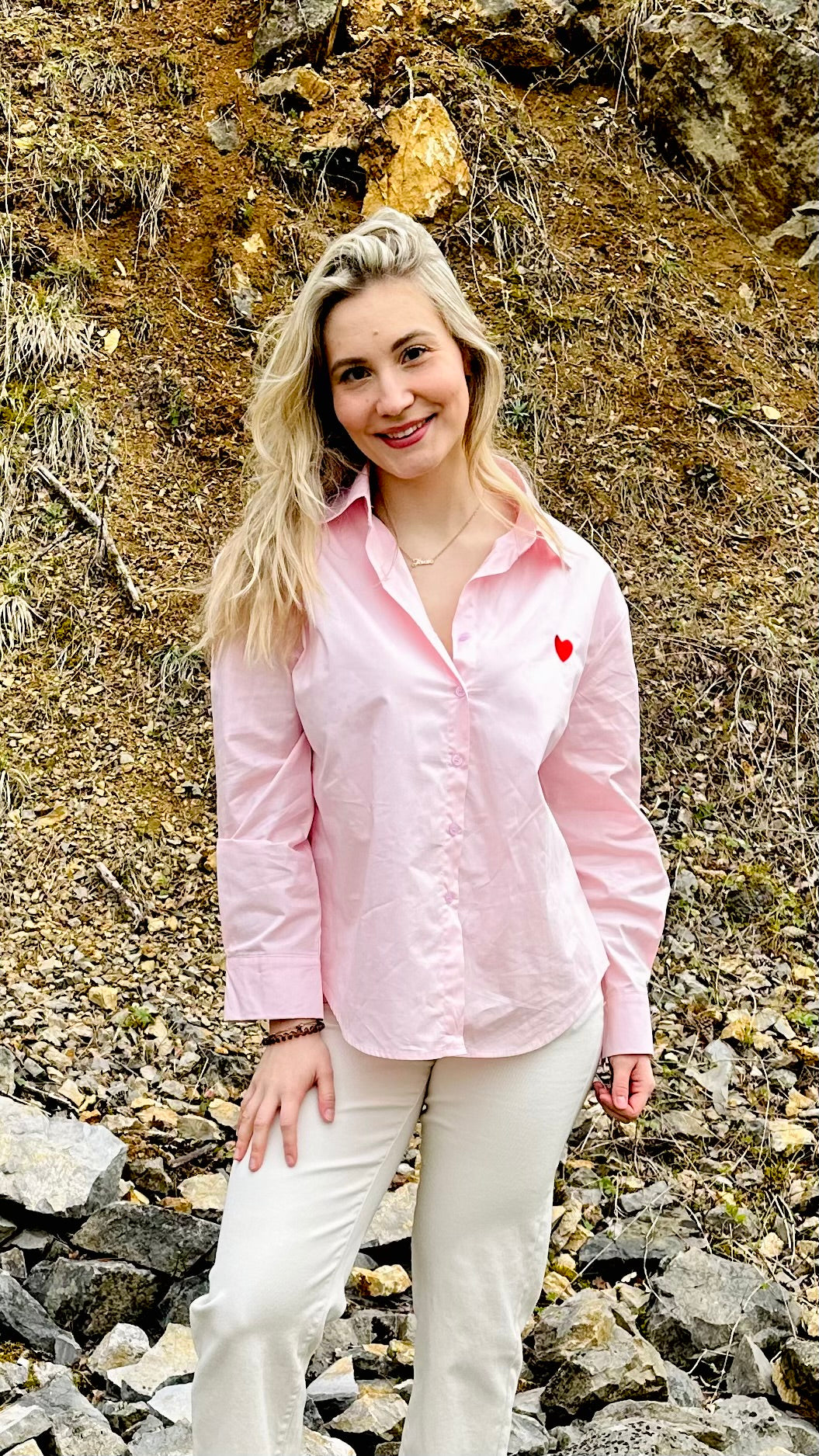 Chemise femme rose coton motif cœur – Boutique RENA Belgique