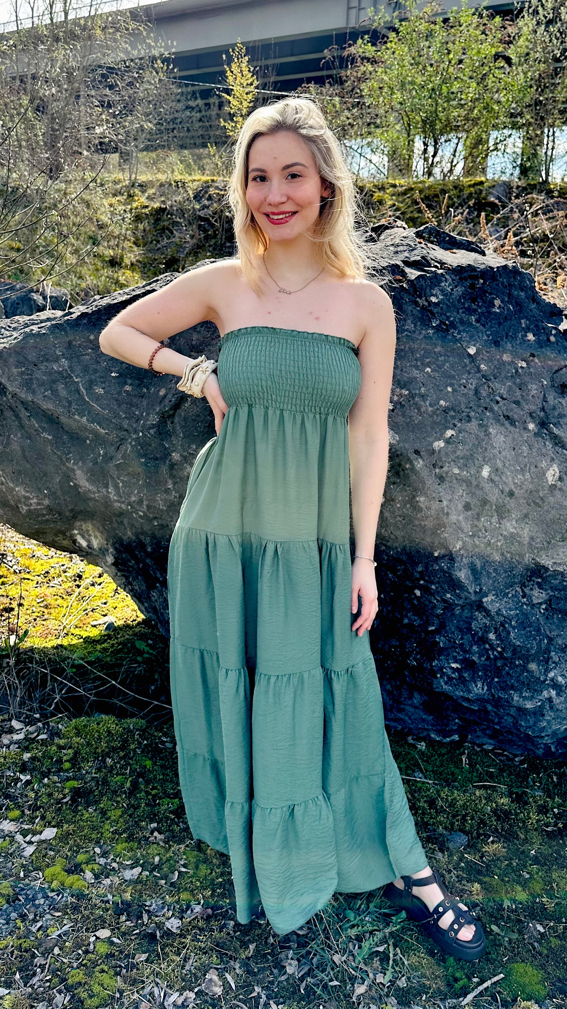 Robe longue fluide bustier – taille unique – Boutique RENA Belgique