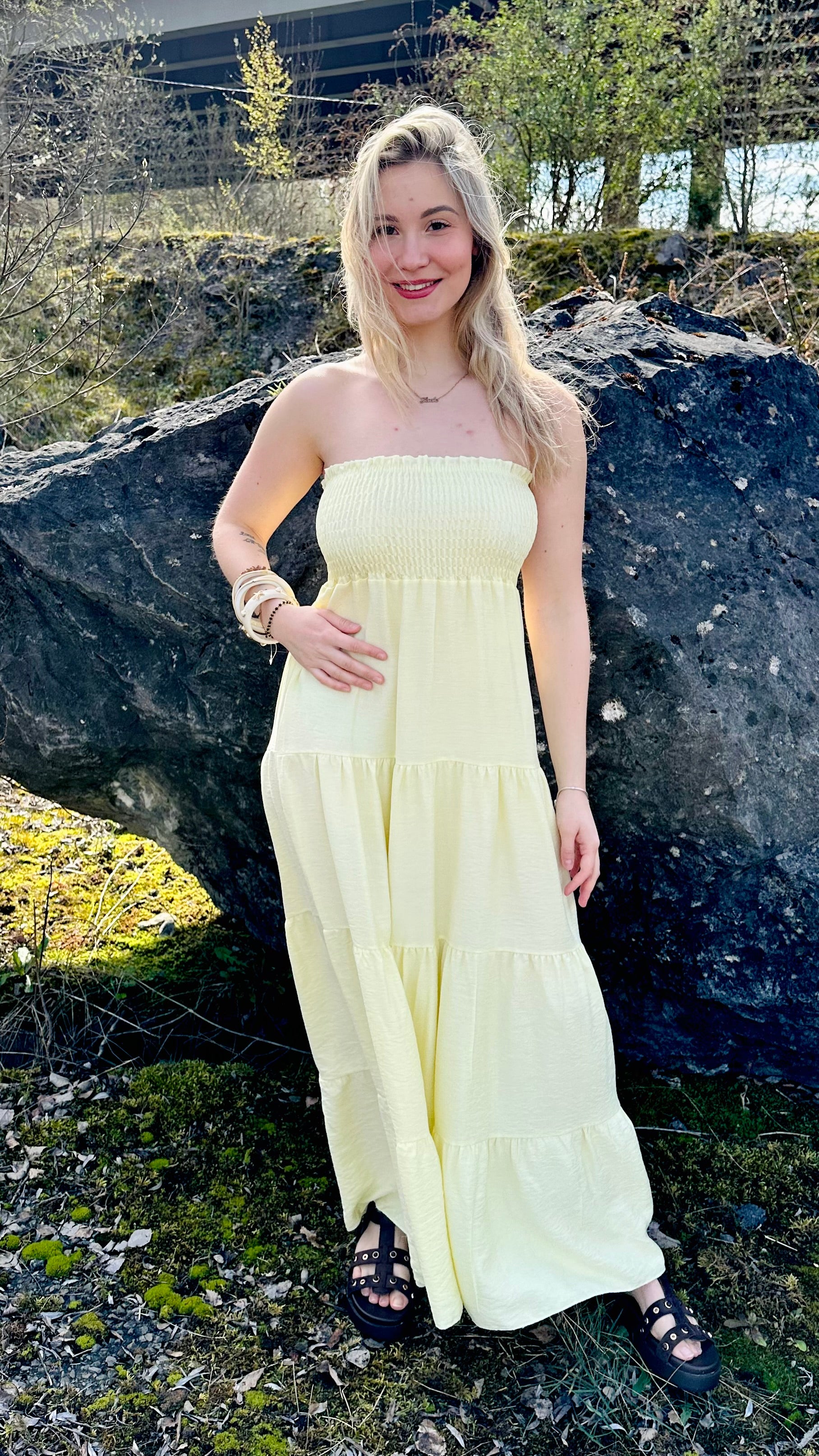 Robe longue fluide bustier – taille unique – Boutique RENA Belgique