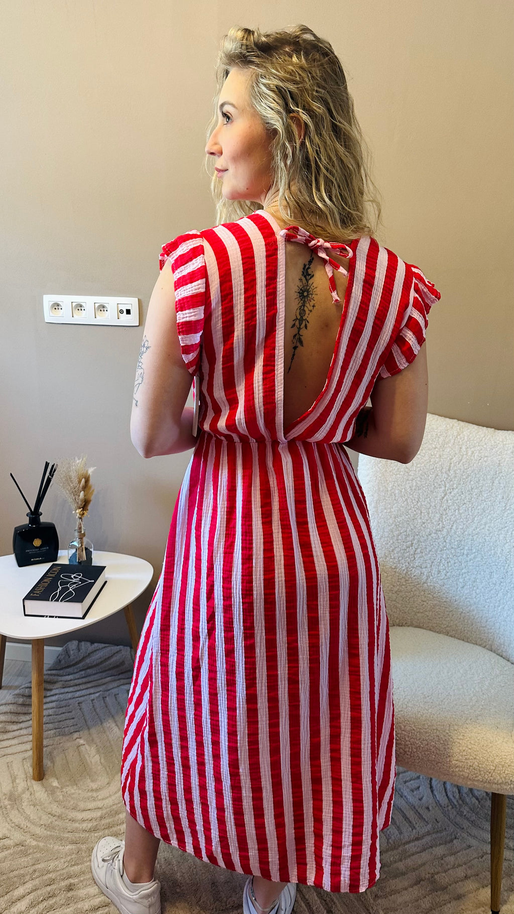 Robe longue rayée dos ouvert – été femme