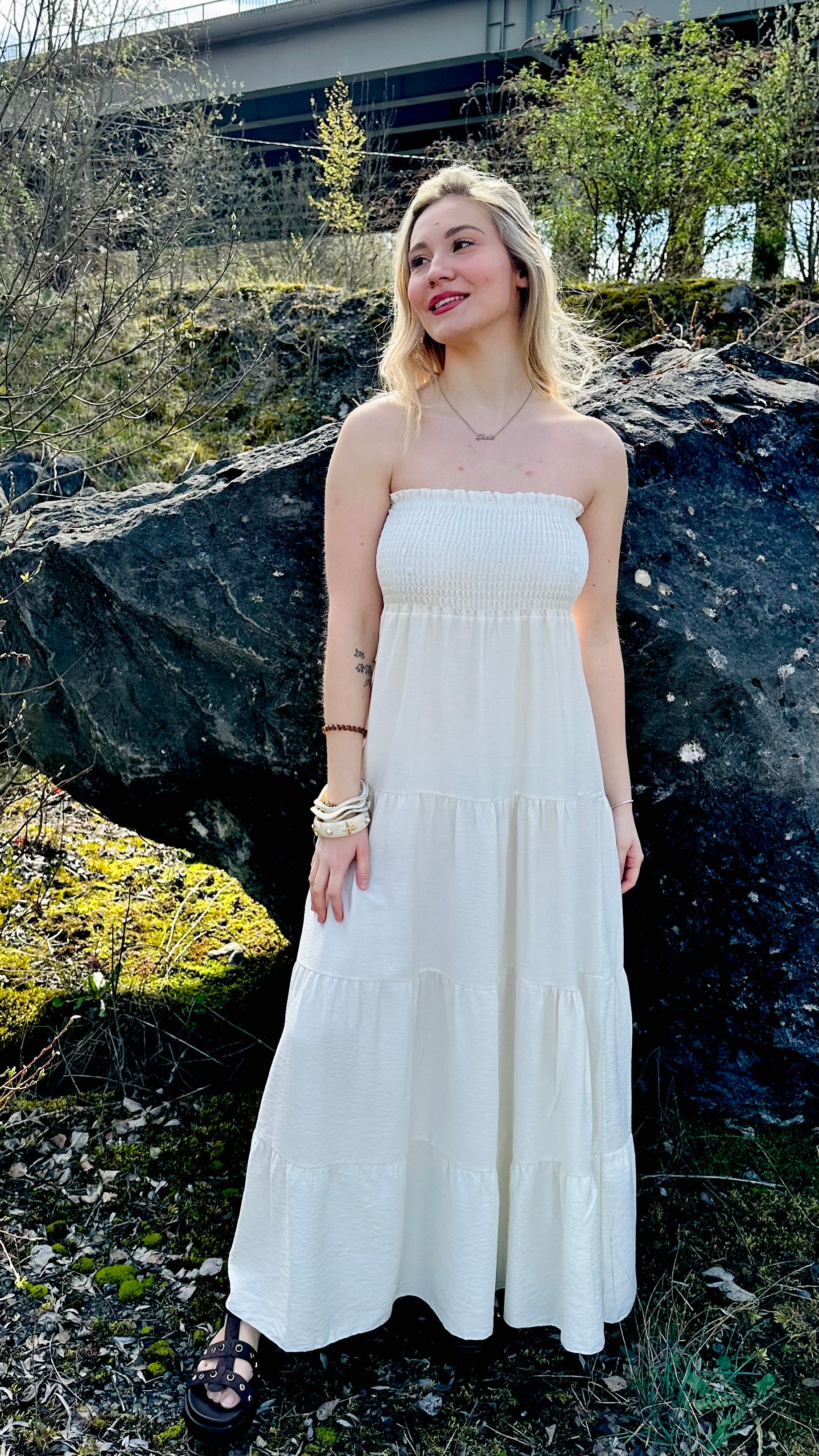 Robe longue fluide bustier – taille unique – Boutique RENA Belgique