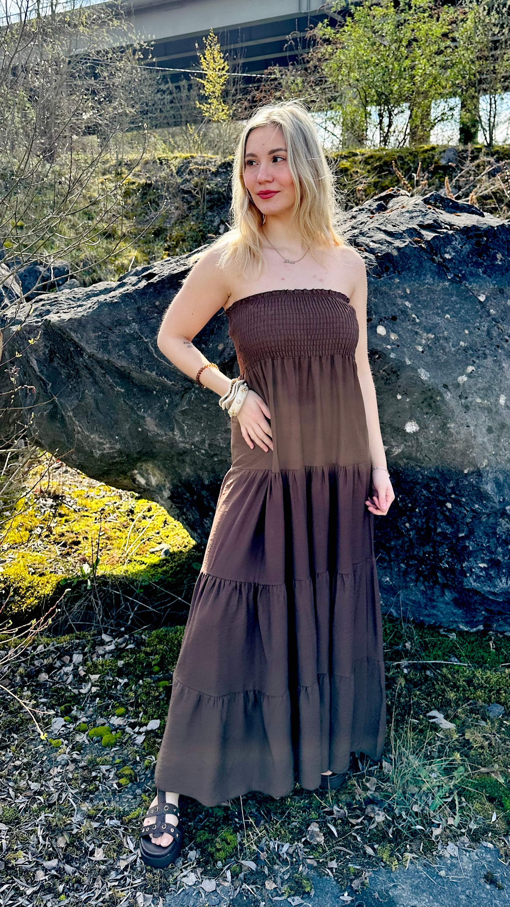 Robe longue fluide bustier – taille unique – Boutique RENA Belgique