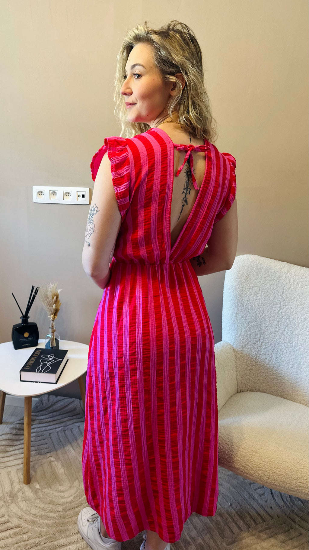 Robe longue rayée dos ouvert – été femme