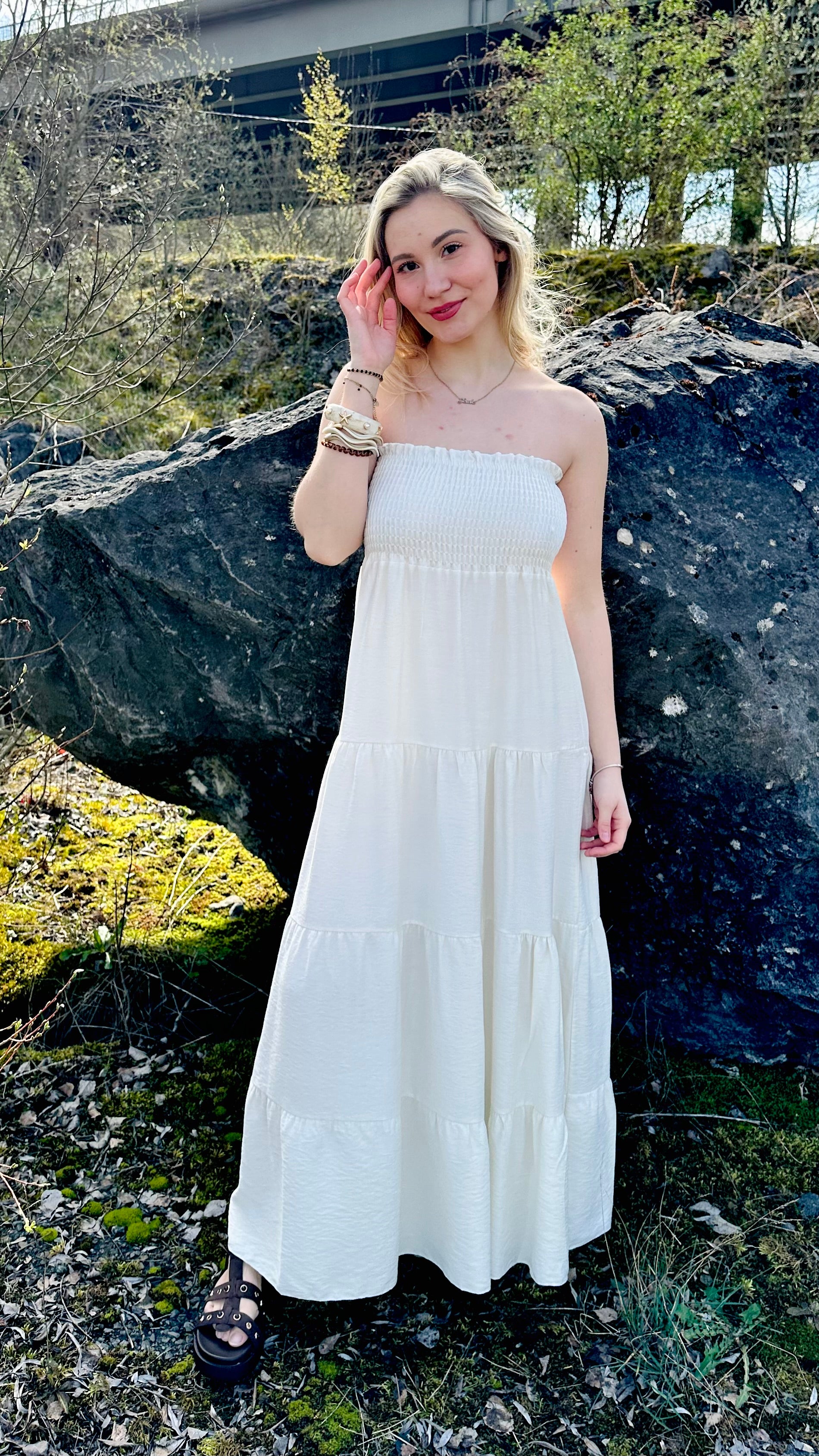 Robe longue fluide bustier – taille unique – Boutique RENA Belgique