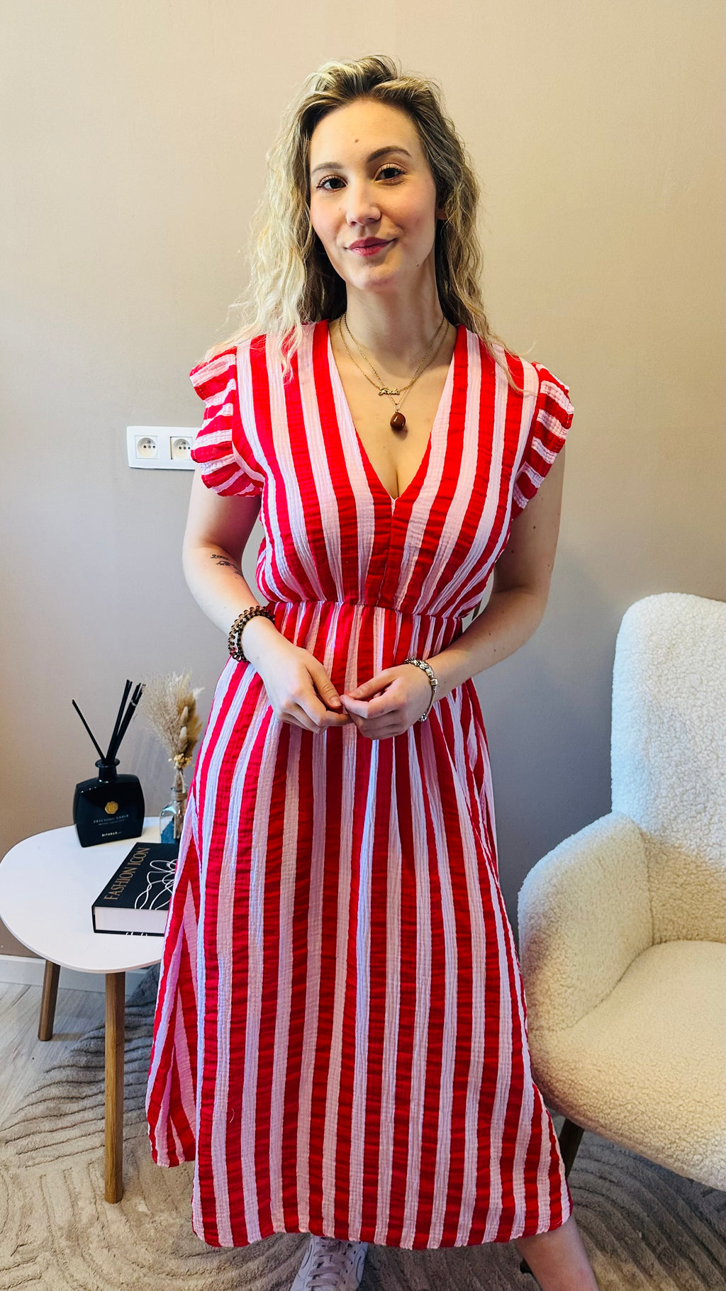 Robe longue rayée dos ouvert – été femme