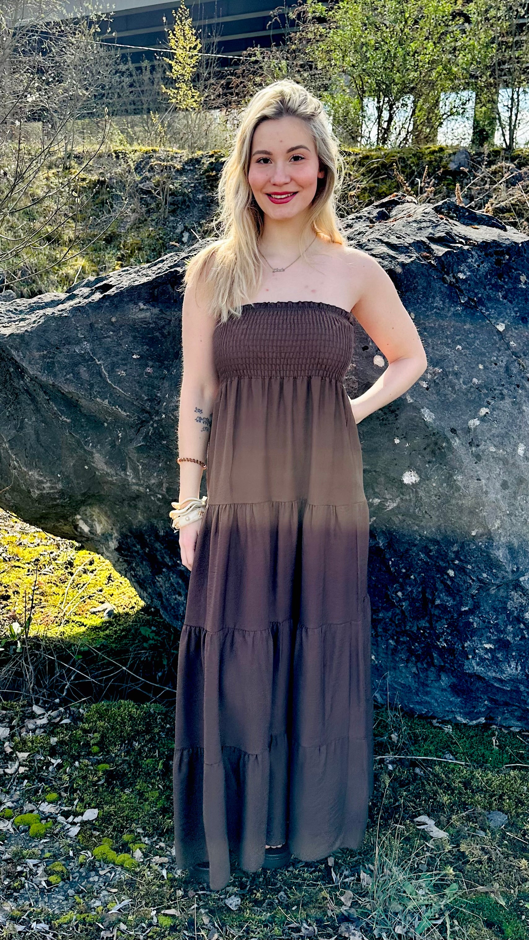 Robe longue fluide bustier – taille unique – Boutique RENA Belgique