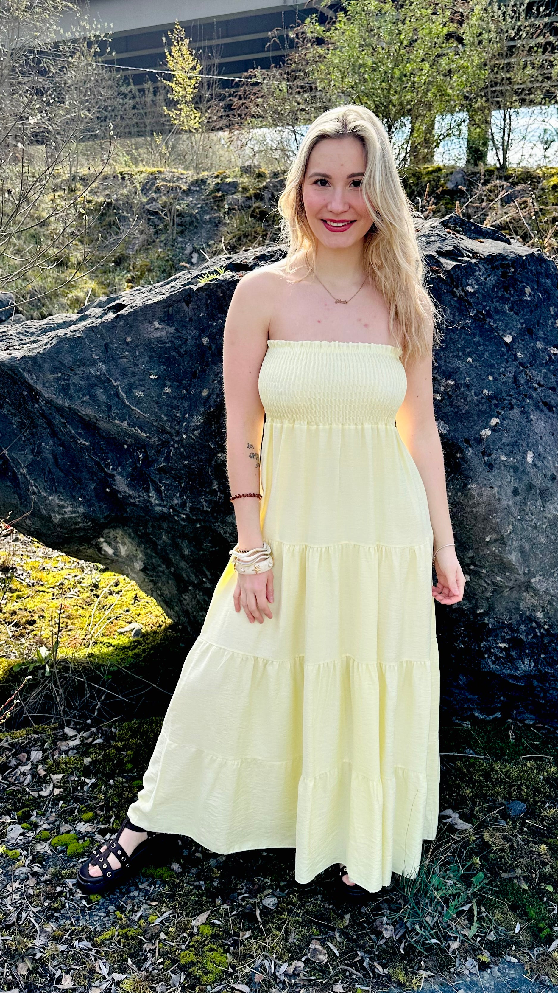 Robe longue fluide bustier – taille unique – Boutique RENA Belgique